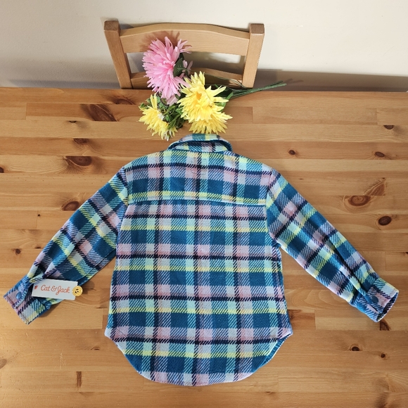 Cat & Jack - Girls' Plaid Button-Front Long Sleeve Shacket - Teal Blue Plaid - Picture 10 of 13